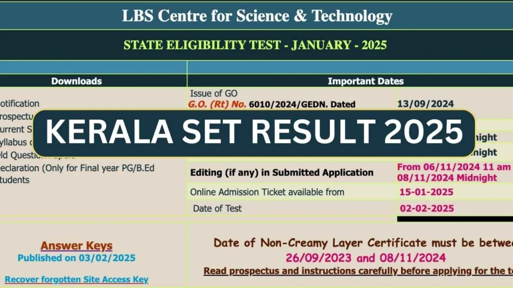 Kerala SET Result 2025